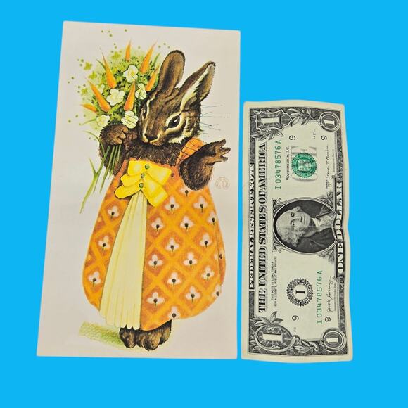 Dressed Rabbit Carrot Bouquet Easter Birthday Bunny Vintage Gordon Fraser Card - Picture 5 of 9